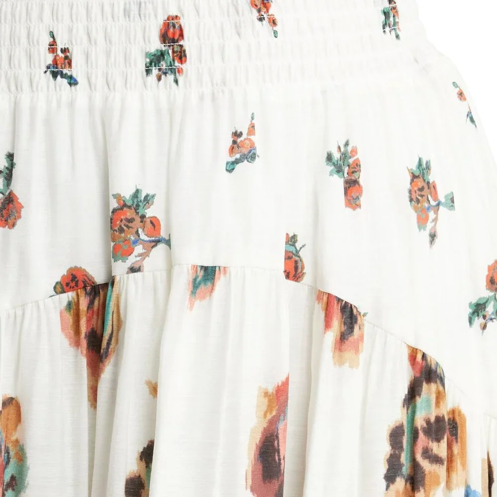 NWT Vince Ikat Floral Smocked Midi Skirt 2X Plus in Optic White - Picture 11 of 14